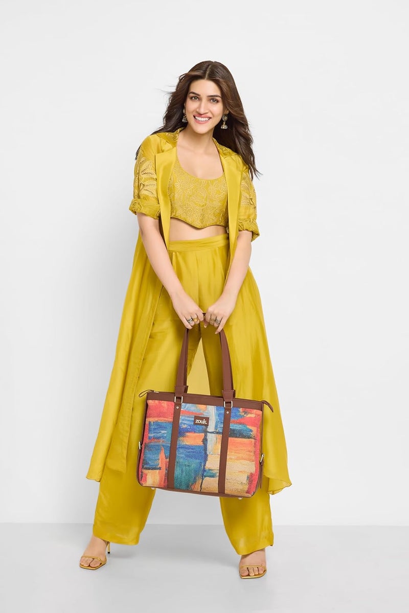 ZOUK حقيبة مكتب | حقائب أنيقة للاستخدام المكتبي | حقيبة لابتوب 15.6 بوصة | حقيبة توت أنيقة للاستخدام المكتبي | حقيبة للنساء | حقيبة يد من جلد نباتي | للاستخدام اليومي والسفر | - Image 2