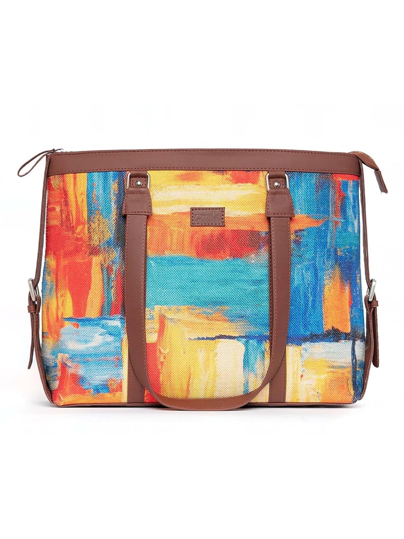 ZOUK حقيبة مكتب | حقائب أنيقة للاستخدام المكتبي | حقيبة لابتوب 15.6 بوصة | حقيبة توت أنيقة للاستخدام المكتبي | حقيبة للنساء | حقيبة يد من جلد نباتي | للاستخدام اليومي والسفر | - Image 1