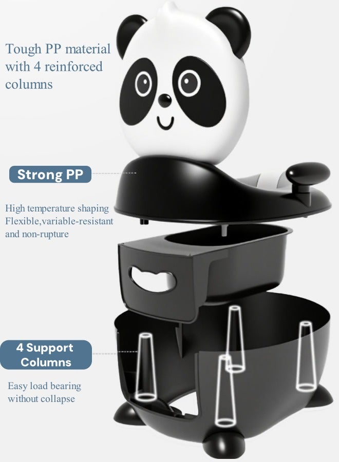 Optico Potty Training Seat, Cute Panda Training Potty System Non-Slip Potty Training Toilet with Splash Guard Kids Potty Chair Toddler Potty Trainer with Drawer-Type Urinal for Toddlers Boys Girls (Black + White) - Image 4
