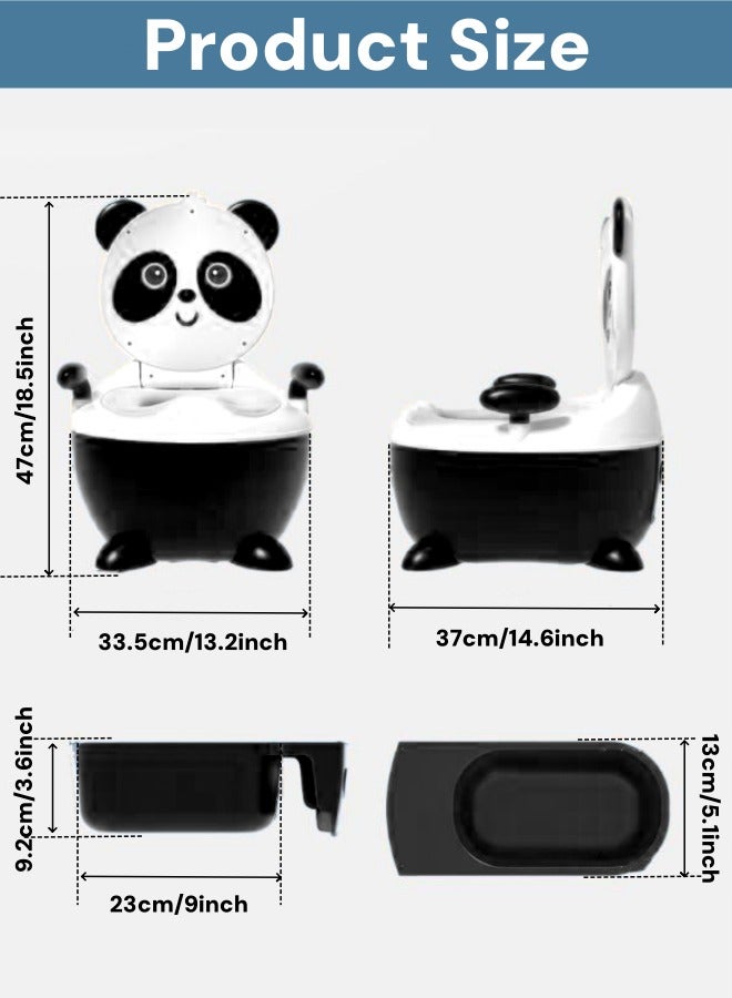 Optico Potty Training Seat, Cute Panda Training Potty System Non-Slip Potty Training Toilet with Splash Guard Kids Potty Chair Toddler Potty Trainer with Drawer-Type Urinal for Toddlers Boys Girls (Black + White) - Image 3