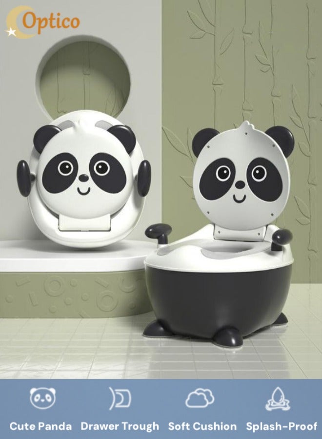 Optico Potty Training Seat, Cute Panda Training Potty System Non-Slip Potty Training Toilet with Splash Guard Kids Potty Chair Toddler Potty Trainer with Drawer-Type Urinal for Toddlers Boys Girls (Black + White) - Image 2