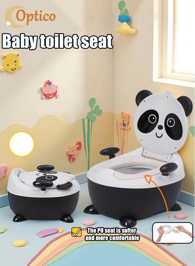 Optico Potty Training Seat, Cute Panda Training Potty System Non-Slip Potty Training Toilet with Splash Guard Kids Potty Chair Toddler Potty Trainer with Drawer-Type Urinal for Toddlers Boys Girls (Black + White) - Image 1
