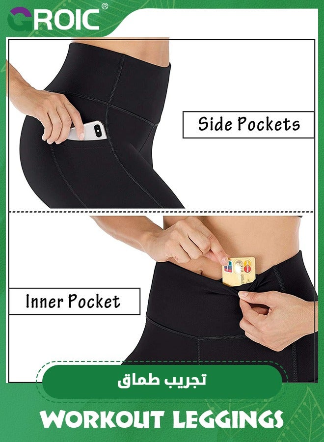 GROIC Women's Workout Leggings, Girls Athletic Legging with Pockets for Workout, Dance, Running, Yoga, Active Tights with Pockets, Soft High Waisted Tummy Control Running Yoga Pants  - Image 2