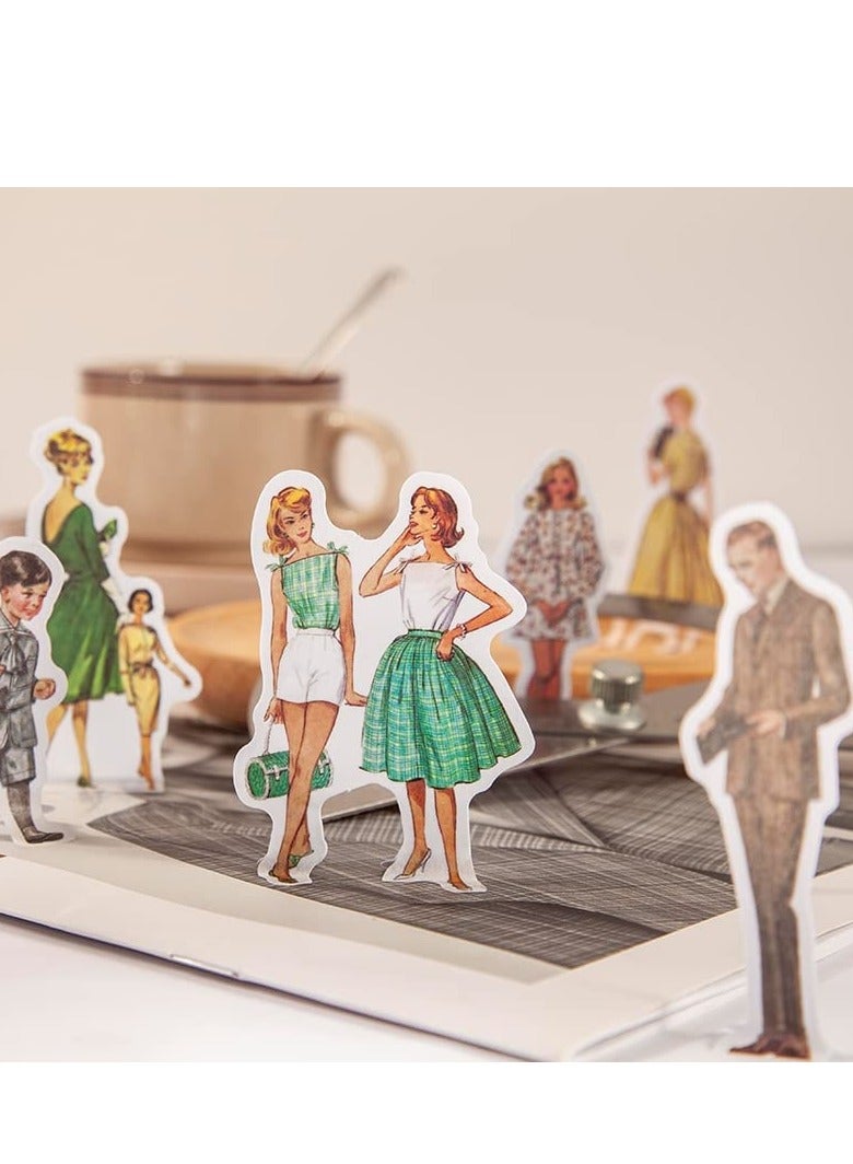 SOLARAE 80 Scrapbook Stickers, Ladies Style Washi Decor Sticker Plan for Diaries, Photo Albums, Planners, DIY Craft Decorations (Vintage Girl Sky Blue and Green) - Image 2