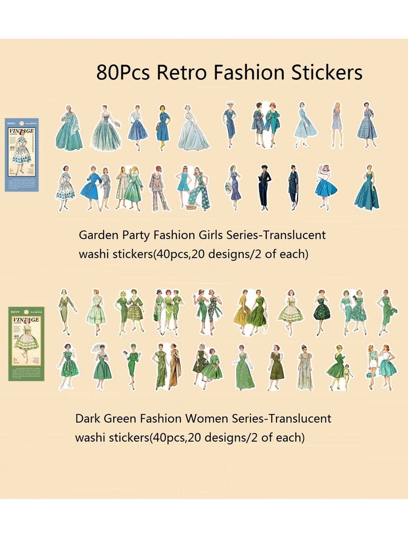 SOLARAE 80 Scrapbook Stickers, Ladies Style Washi Decor Sticker Plan for Diaries, Photo Albums, Planners, DIY Craft Decorations (Vintage Girl Sky Blue and Green) - Image 4