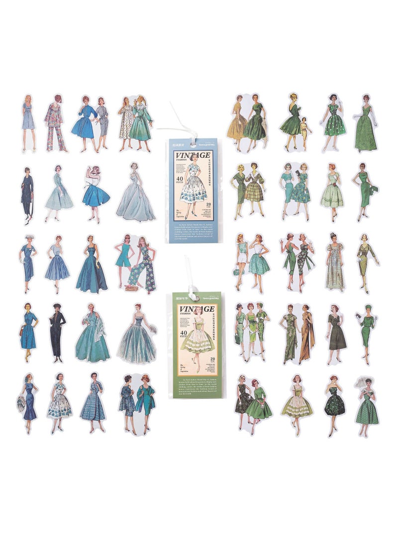 SOLARAE 80 Scrapbook Stickers, Ladies Style Washi Decor Sticker Plan for Diaries, Photo Albums, Planners, DIY Craft Decorations (Vintage Girl Sky Blue and Green) - Image 1