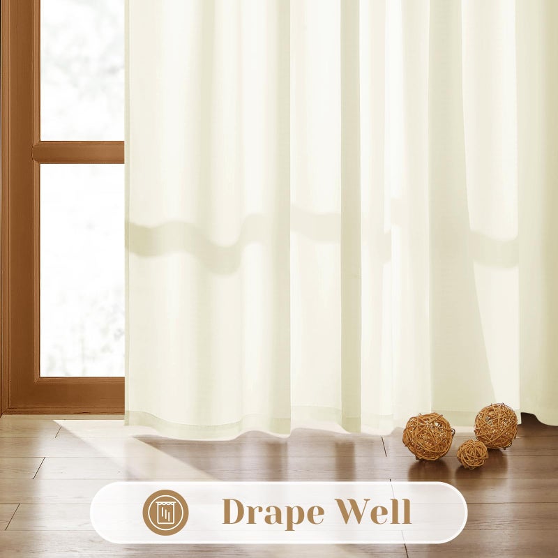 HOMEIDEAS HOMEIDEAS Cream Yellow Kitchen Curtains 30 X 24 Inches 2 Panels Set Non-See-Through Privacy Semi Sheer Short Window Curtains Fish Bone Pattern Light Filtering for Cafe  Bathroom  Bedroom - Image 4