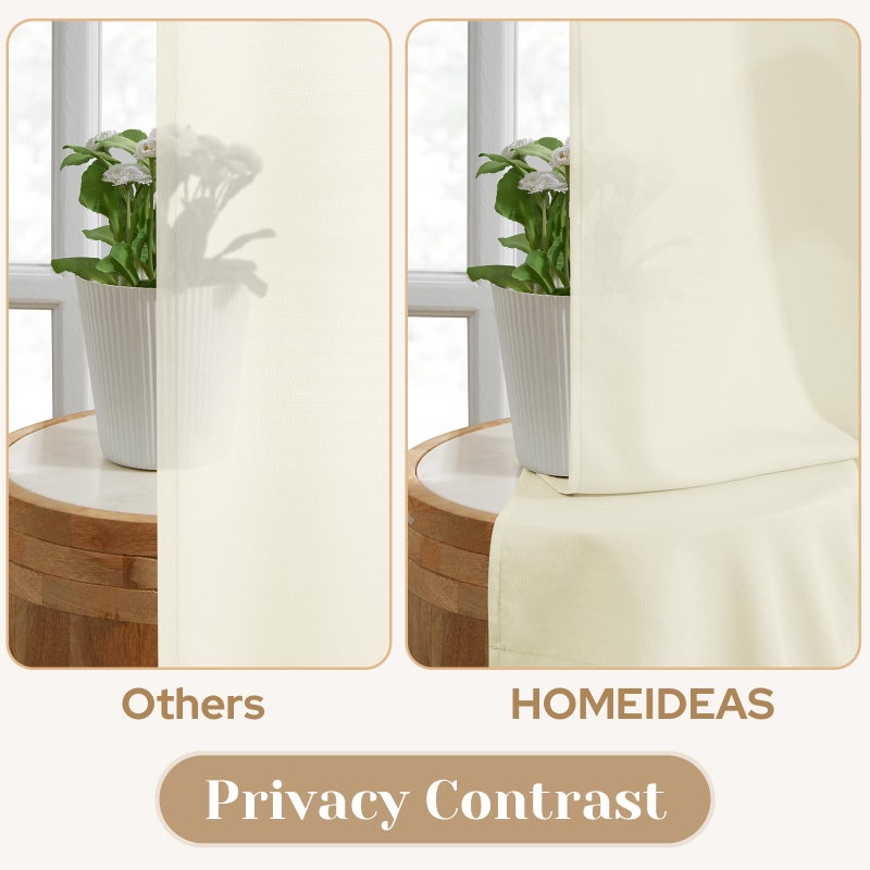 HOMEIDEAS HOMEIDEAS Cream Yellow Kitchen Curtains 30 X 24 Inches 2 Panels Set Non-See-Through Privacy Semi Sheer Short Window Curtains Fish Bone Pattern Light Filtering for Cafe  Bathroom  Bedroom - Image 3