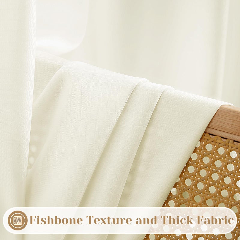 HOMEIDEAS HOMEIDEAS Cream Yellow Kitchen Curtains 30 X 24 Inches 2 Panels Set Non-See-Through Privacy Semi Sheer Short Window Curtains Fish Bone Pattern Light Filtering for Cafe  Bathroom  Bedroom - Image 5