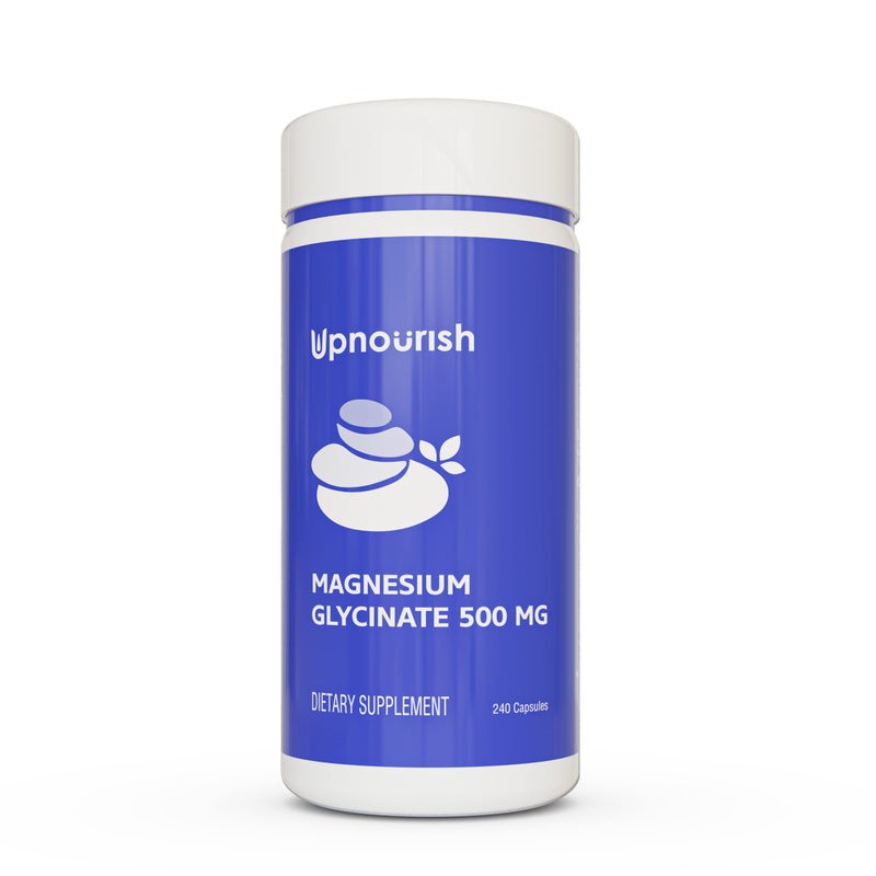 UpNourish Magnesium Glycinate Chelate 500mg Capsules Highly Absorbable Chelated Magnesium Pure Magnesium Supplement for Sleep Calm Support Nervous Muscle Bone Health