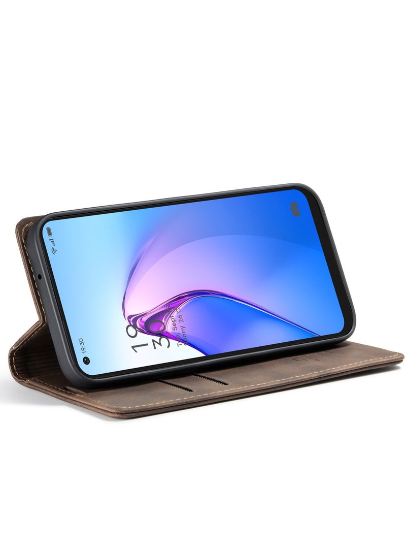 CaseMe Oppo Reno 8 5G Case Wallet Case Book Folding Flip Folio Case with Magnetic Kickstand Card Slots Protective Cover - Coffee - Image 5