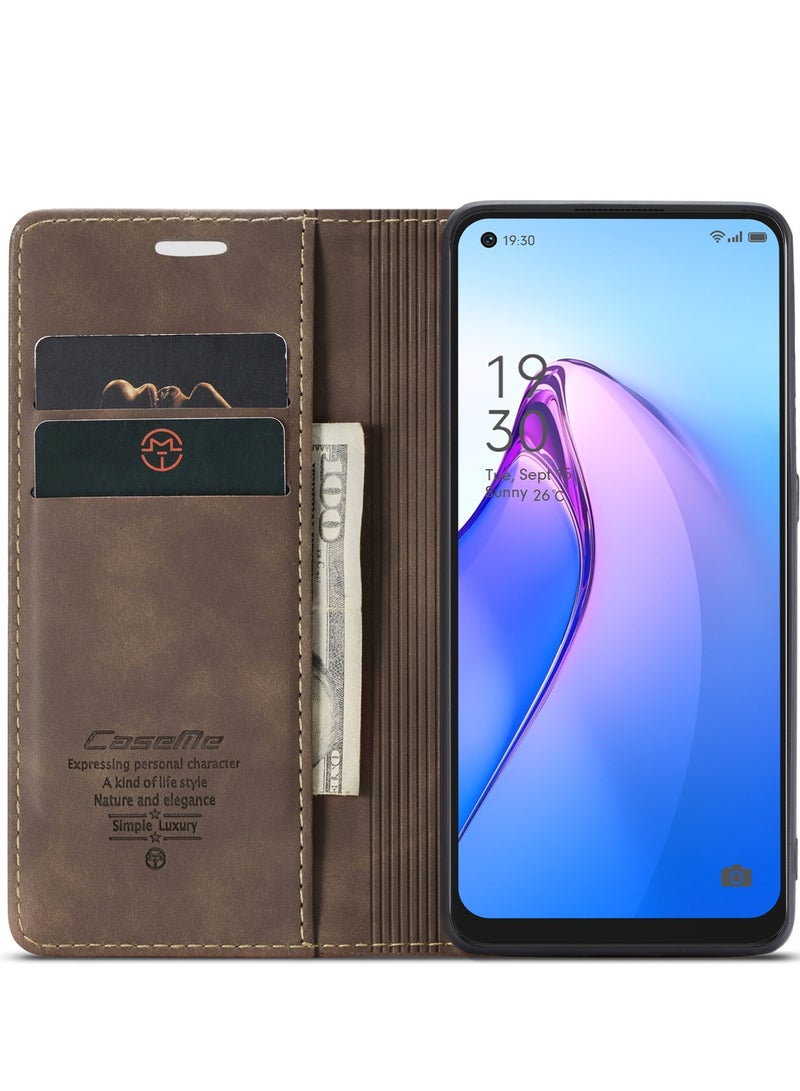 CaseMe Oppo Reno 8 5G Case Wallet Case Book Folding Flip Folio Case with Magnetic Kickstand Card Slots Protective Cover - Coffee - Image 4