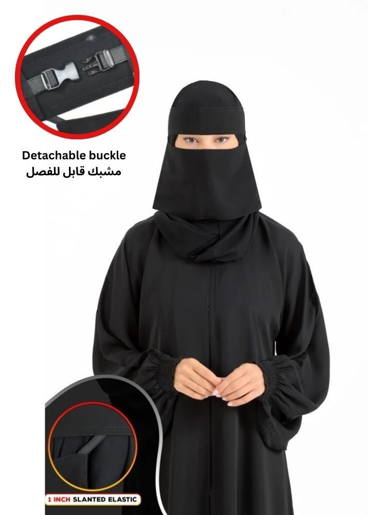 Premium Niqab Saudi with Detachable Buckle, Burka Hijab, Women headscarf is made of soft and high-quality fabric, comfortable and lightweight, non-slip, washable, very suitable for daily and occasion use - Black - Image 2