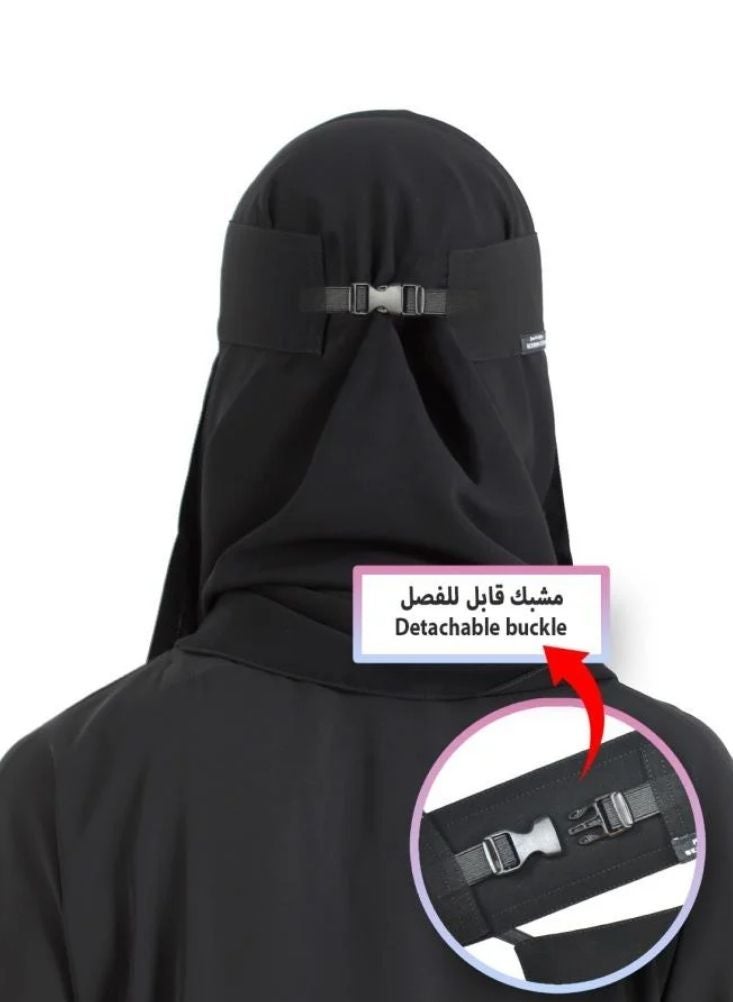 Premium Niqab Saudi with Detachable Buckle, Burka Hijab, Women headscarf is made of soft and high-quality fabric, comfortable and lightweight, non-slip, washable, very suitable for daily and occasion use - Black - Image 4