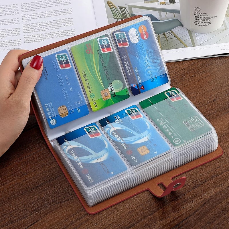 Romozi RFID Credit Card Holder, Leather Business Card Organizer with 96 Card Slots, Credit Card Case for Managing Your Different Cards and Important Documents to Prevent Loss or Damage (Dark Red) - Image 2