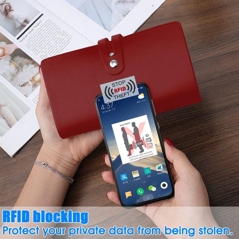 Romozi RFID Credit Card Holder, Leather Business Card Organizer with 96 Card Slots, Credit Card Case for Managing Your Different Cards and Important Documents to Prevent Loss or Damage (Dark Red) - Image 4