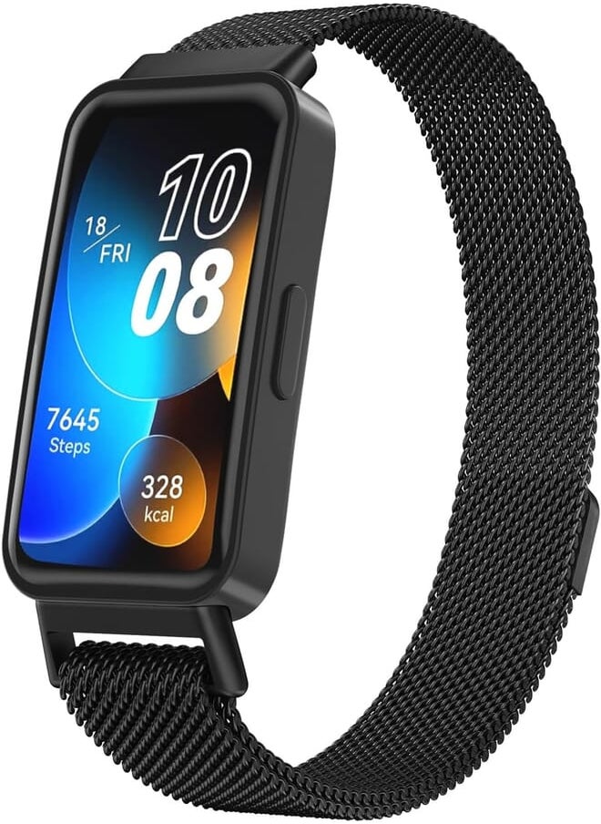 Meliya - Meliya Strap for Huawei Band 8 for Men and Women, Metal Stainless Steel Magnetic Replacement Wristbands for Huawei Band 8 (Black) - Image 1