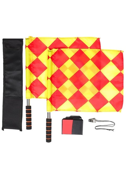 مجموعة أعلام قيادة السباقات، صافرة علم الحكم مع حبل تعليق، بطاقات حمراء وصفراء، دفتر ملاحظات وقلم رصاص لرياضة كرة السلة.