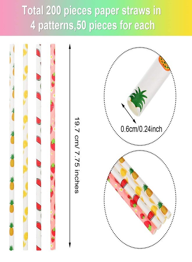 Zhanmai 200 Pieces Fruit Paper Straws for Drinking Cute Strawberry Pineapple Orange Patterned Paper Straws 7.75 Inches for Cocktail Birthday Luau Summer Party Supplies - Image 2