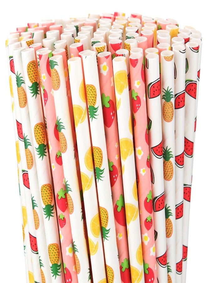 Zhanmai 200 Pieces Fruit Paper Straws for Drinking Cute Strawberry Pineapple Orange Patterned Paper Straws 7.75 Inches for Cocktail Birthday Luau Summer Party Supplies - Image 1