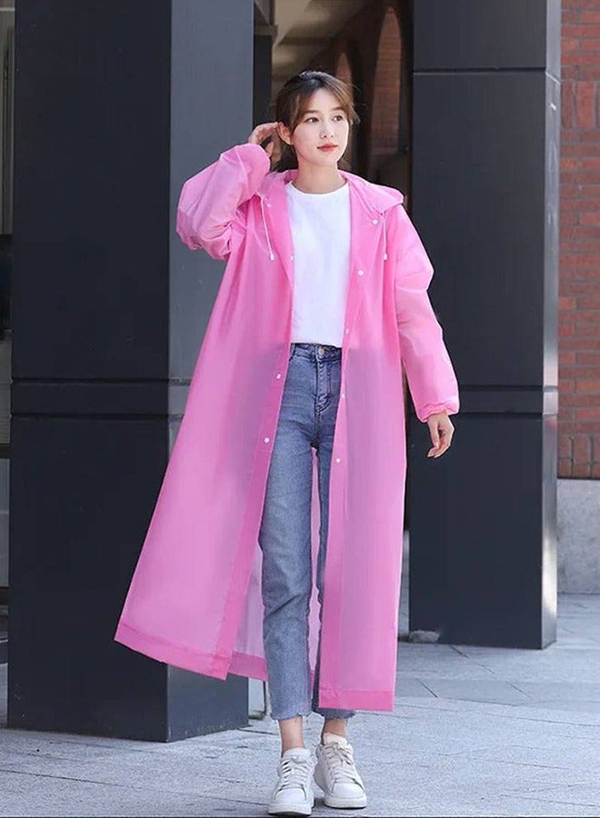 تايمي معطف المطر للبالغين سترة مطر محمولة مقاومة للماء بغطاء للرأس من مادة إي في إيه للرجال والنساء - وردي - Image 1
