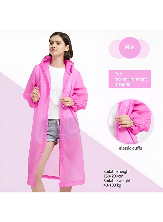 تايمي معطف المطر للبالغين سترة مطر محمولة مقاومة للماء بغطاء للرأس من مادة إي في إيه للرجال والنساء - وردي - Image 3