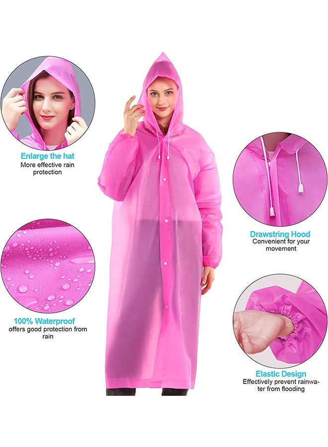 تايمي معطف المطر للبالغين سترة مطر محمولة مقاومة للماء بغطاء للرأس من مادة إي في إيه للرجال والنساء - وردي - Image 4