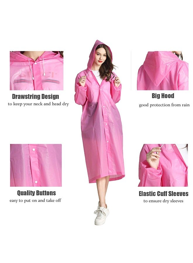 تايمي معطف المطر للبالغين سترة مطر محمولة مقاومة للماء بغطاء للرأس من مادة إي في إيه للرجال والنساء - وردي - Image 5
