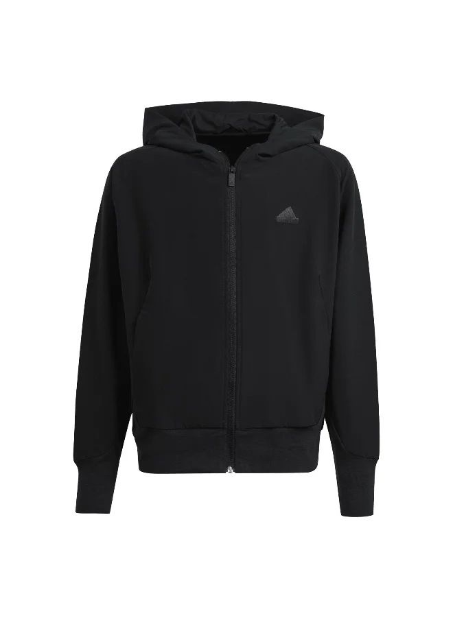 اديداس adidas J Zne Q2 Fz Black Training Track Tops 7-8Y