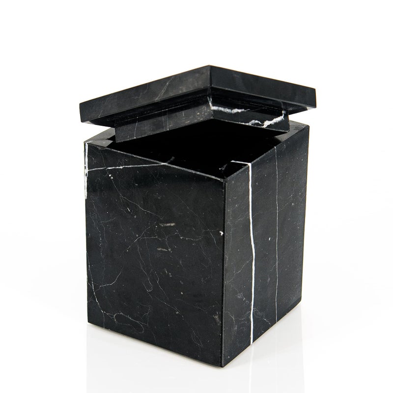 WORHE WORHE Marble Canister Natural Stone Qtip Holder with Lid Square Bathroom Vanity Organizer for Makeup Sponge Coffee Bean Dispenser Storage Jar Case for Home Decor Black DLB202 