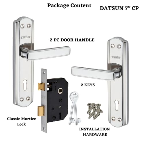 SARDAR Black & Gold 7 Inch Iron Mortise Door Handle Lock Set for Main Door & Bedroom | Heavy Duty Premium Complete Fitting Set | DatsunBGold - Image 3