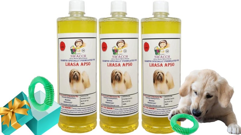 swacch Shampoo | Puppy Safe Shampoo | Lhasa Apso Dog Shampoo 1 Litre Pack of 3 Lemon + | O PVC Ring Rubber Chew Toy | Teething Chew Toy I Dental Teething I Durable I Combo Pack - Image 1