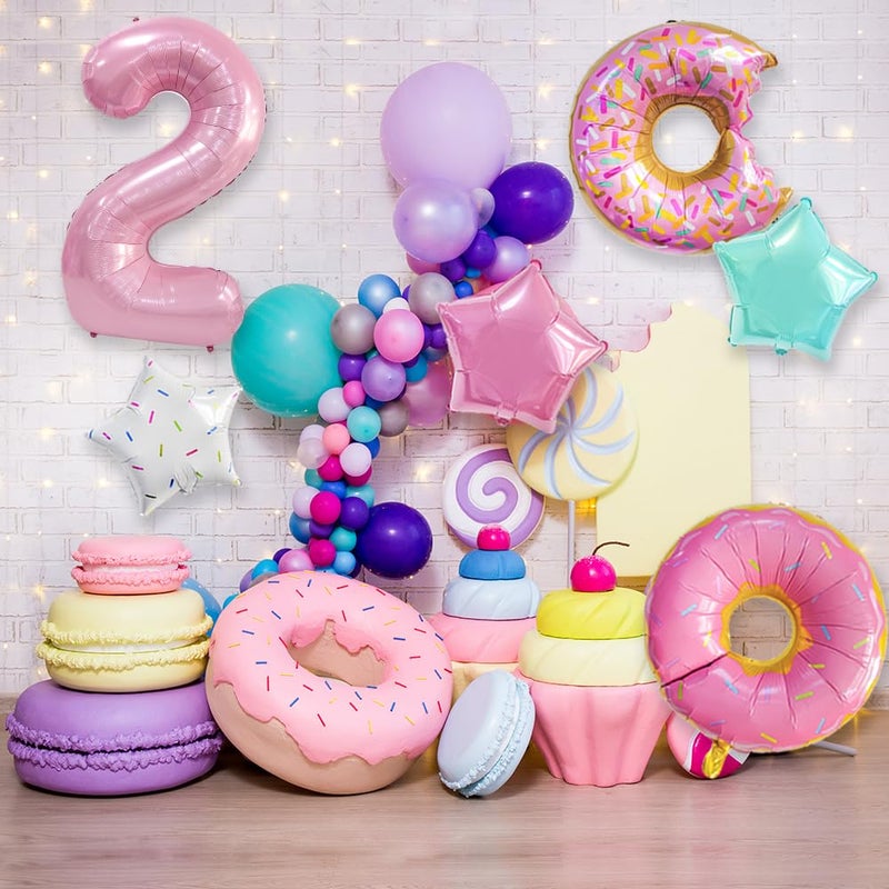 Dokuna Two Sweet Birthday Decorations, Number 2 Balloons, Dokuna 6 Pcs 40â€ Pink Donut Balloons for 2nd Girls Birthday Decorations, Two Sweet Party Balloons. - Image 4