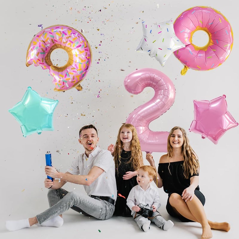 Dokuna Two Sweet Birthday Decorations, Number 2 Balloons, Dokuna 6 Pcs 40â€ Pink Donut Balloons for 2nd Girls Birthday Decorations, Two Sweet Party Balloons. - Image 3