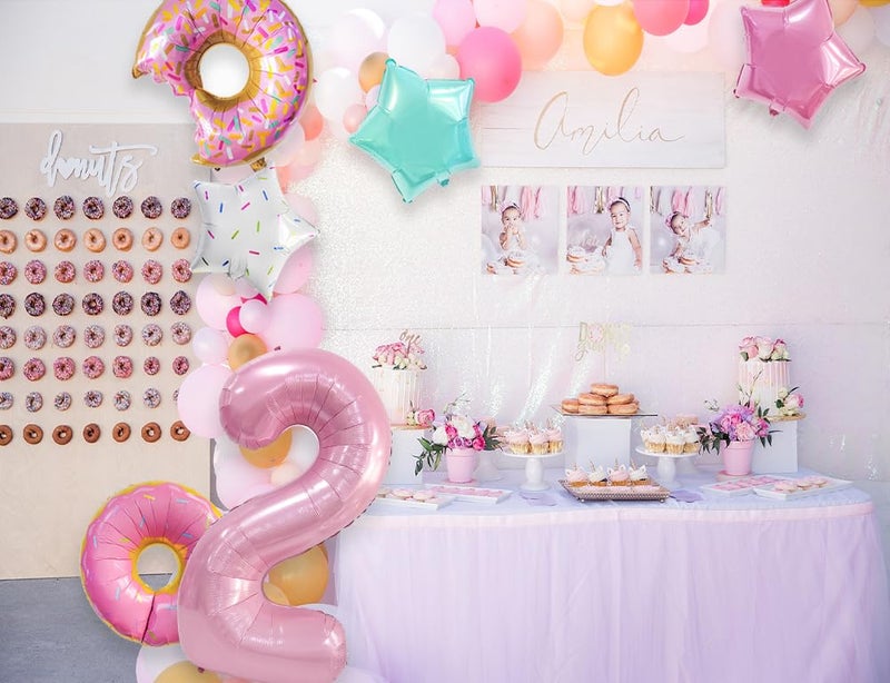 Dokuna Two Sweet Birthday Decorations, Number 2 Balloons, Dokuna 6 Pcs 40â€ Pink Donut Balloons for 2nd Girls Birthday Decorations, Two Sweet Party Balloons. - Image 5