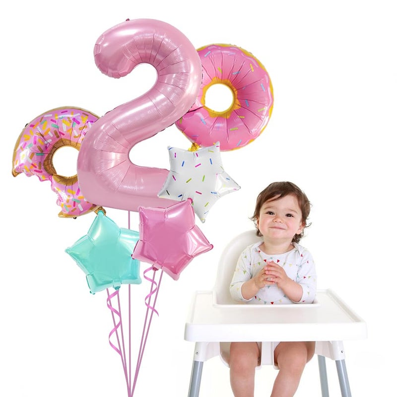 Dokuna Two Sweet Birthday Decorations, Number 2 Balloons, Dokuna 6 Pcs 40â€ Pink Donut Balloons for 2nd Girls Birthday Decorations, Two Sweet Party Balloons. - Image 2