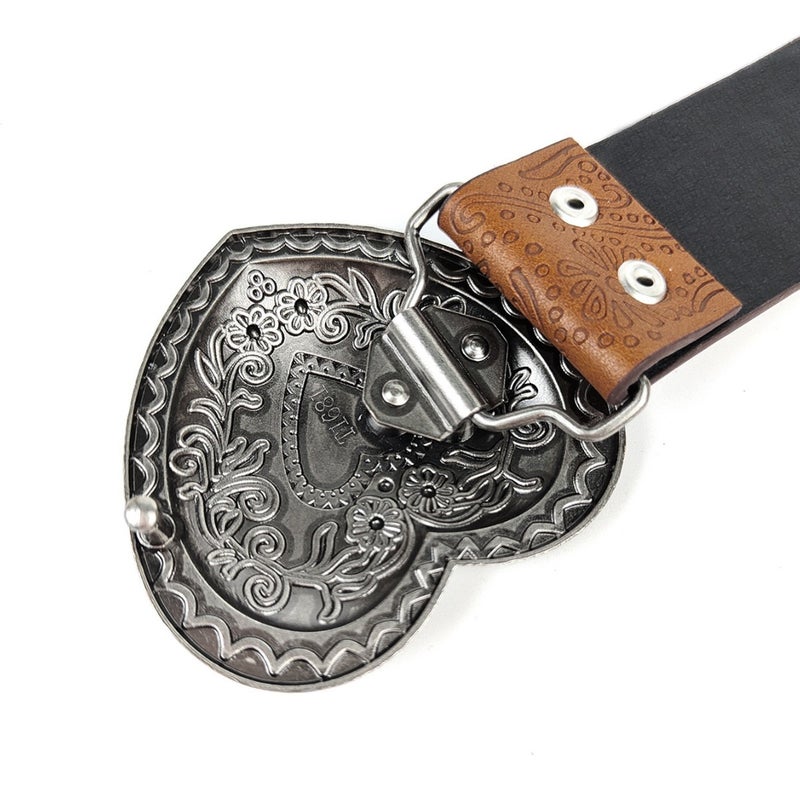 American Y2K Girls Daily Brown Textured Love Buckle Belt Printed Pattern Belt With Pants - Image 5