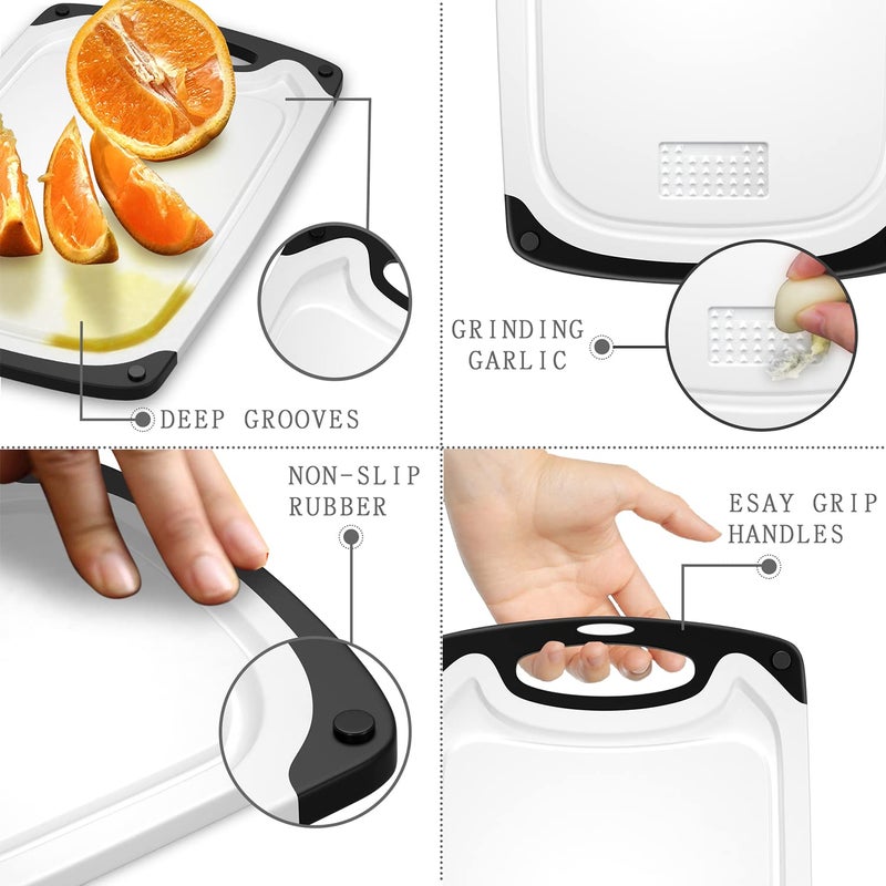 Viretang Plastic Cutting Board  3 Pieces Dishwasher Safe Cutting Boards With Juice Grooves  Easy Grip Handle  Non-Slip  With Grinding Area For Grinding Garlic And Ginger(White) - Image 4