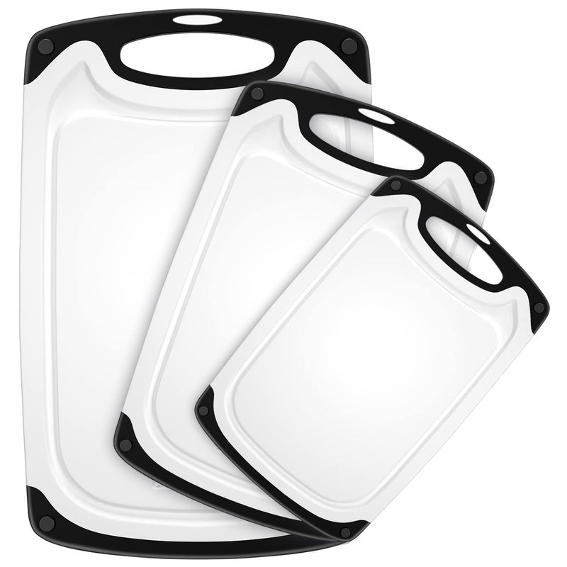 Viretang Plastic Cutting Board  3 Pieces Dishwasher Safe Cutting Boards With Juice Grooves  Easy Grip Handle  Non-Slip  With Grinding Area For Grinding Garlic And Ginger(White) - Image 1