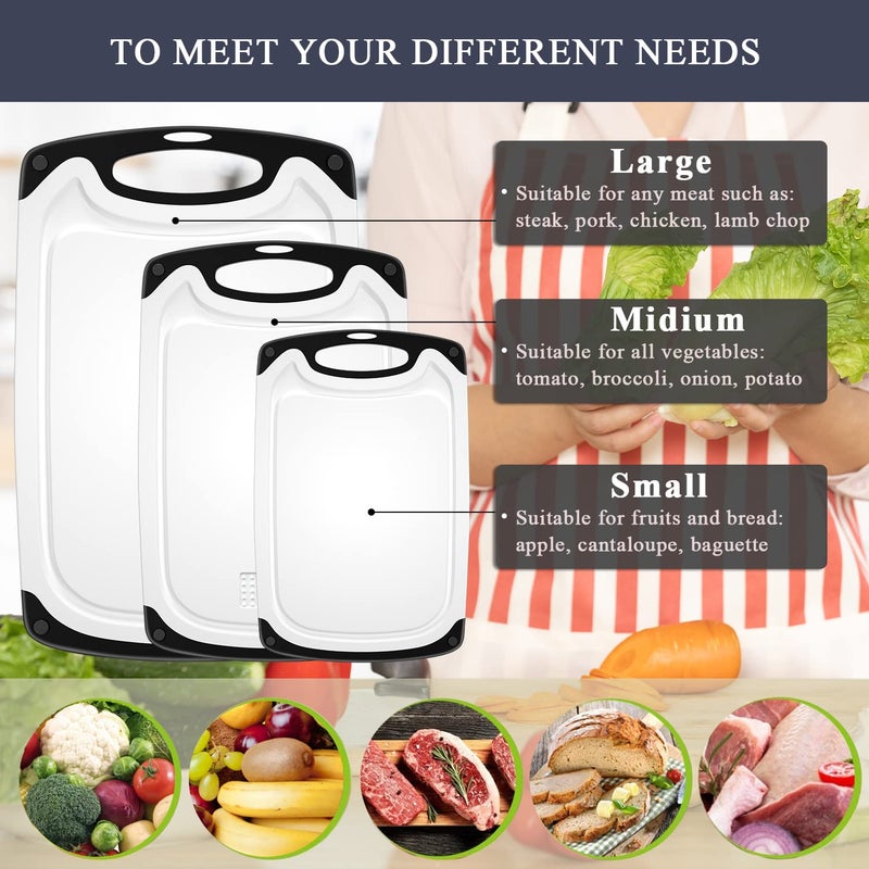 Viretang Plastic Cutting Board  3 Pieces Dishwasher Safe Cutting Boards With Juice Grooves  Easy Grip Handle  Non-Slip  With Grinding Area For Grinding Garlic And Ginger(White) - Image 5