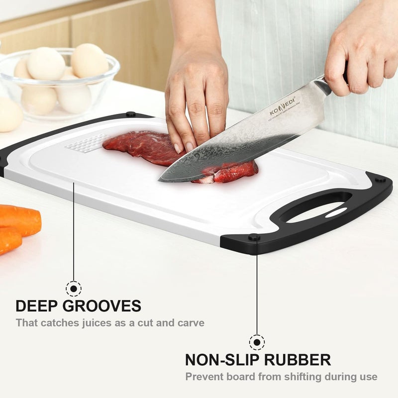 Viretang Plastic Cutting Board  3 Pieces Dishwasher Safe Cutting Boards With Juice Grooves  Easy Grip Handle  Non-Slip  With Grinding Area For Grinding Garlic And Ginger(White) - Image 2