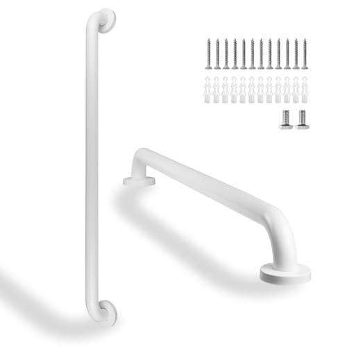 Rackickyer Shower Grab Bar 2 Pack 32 Inch White Bathroom Safety Bar 125 Diameter 304 Stainless Steel Grab Bars for Bathtubs and Showers Handicap Shower Grab Bar for Seniors Elderly - Image 1