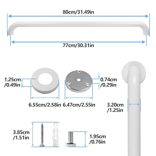 Rackickyer Shower Grab Bar 2 Pack 32 Inch White Bathroom Safety Bar 125 Diameter 304 Stainless Steel Grab Bars for Bathtubs and Showers Handicap Shower Grab Bar for Seniors Elderly - Image 3