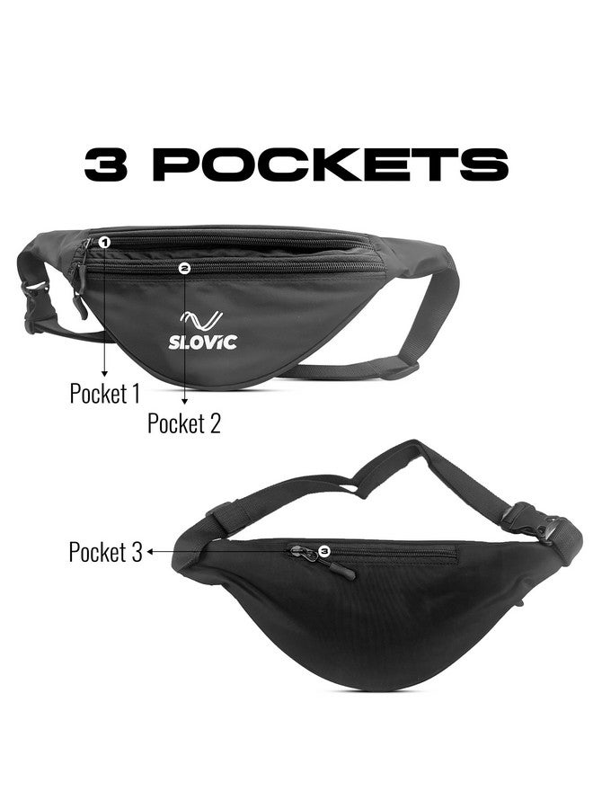 Slovic Waist Bag for Travelling for Man & Women [with 3 Pockets] | Traveling Bag for Boys & Girls | Premium Stictching Travel Bag for Man | Stylish Zip Pouch for Everyday use | Black - Image 3