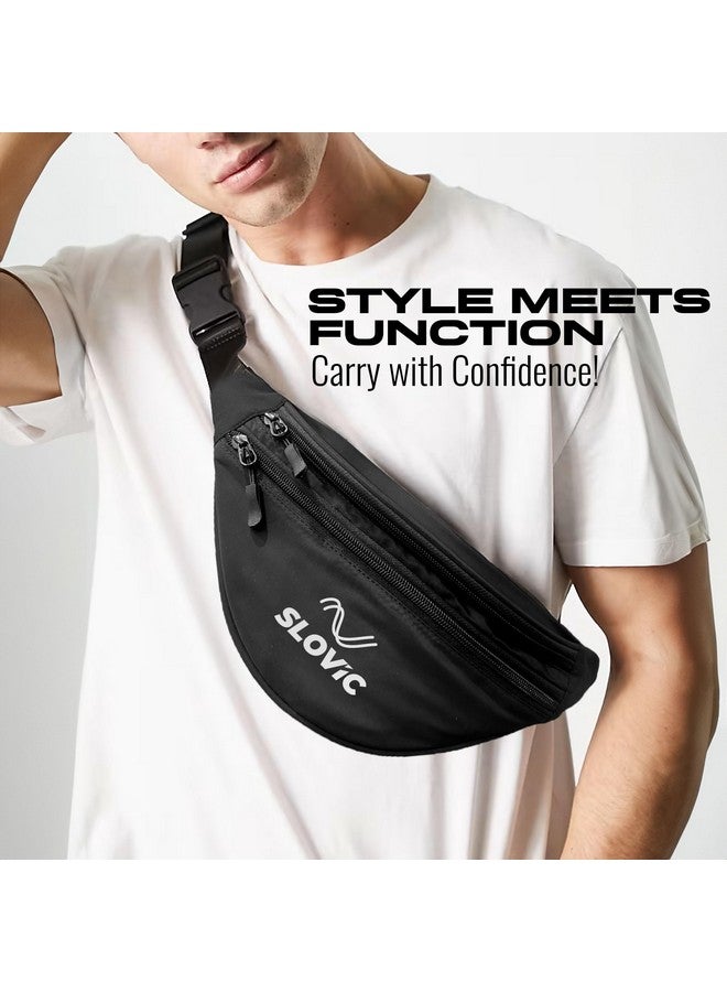 Slovic Waist Bag for Travelling for Man & Women [with 3 Pockets] | Traveling Bag for Boys & Girls | Premium Stictching Travel Bag for Man | Stylish Zip Pouch for Everyday use | Black - Image 4