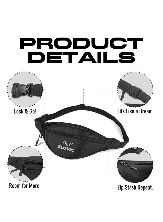 Slovic Waist Bag for Travelling for Man & Women [with 3 Pockets] | Traveling Bag for Boys & Girls | Premium Stictching Travel Bag for Man | Stylish Zip Pouch for Everyday use | Black - Image 2