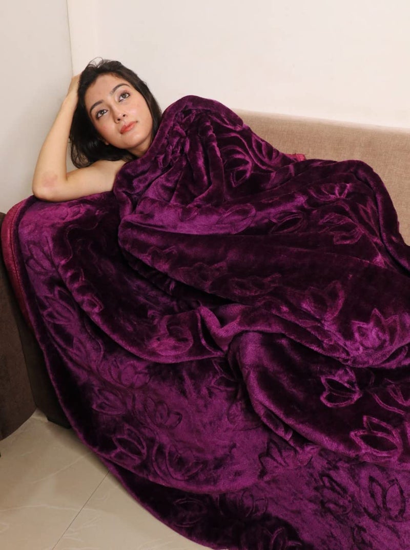 HANUMANT Ultra Soft Microfiber Luxurious Embossed Very Warm Korean Mink SingleDouble Bed Blanket for Winter Wine Double Bed
