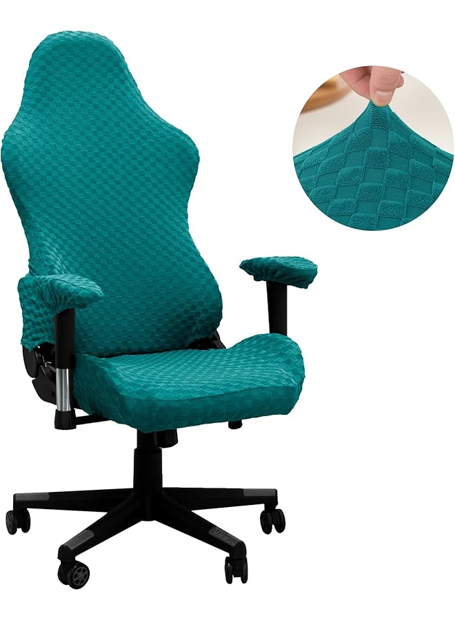 erorex Gaming Chair Covers No Chair Office Computer Chair Slipcovers Small Squares Stretch Washable Slipcovers For Armchair Game Chair Computer Boss Chair Emerald Green - Image 1