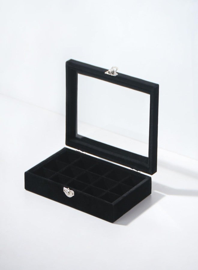 Pengup Travel Jewelry Box,Small Jewelry Case,Rings Earrings Cufflinks Organizer for Girls (Black, 15 Grids) - Image 4