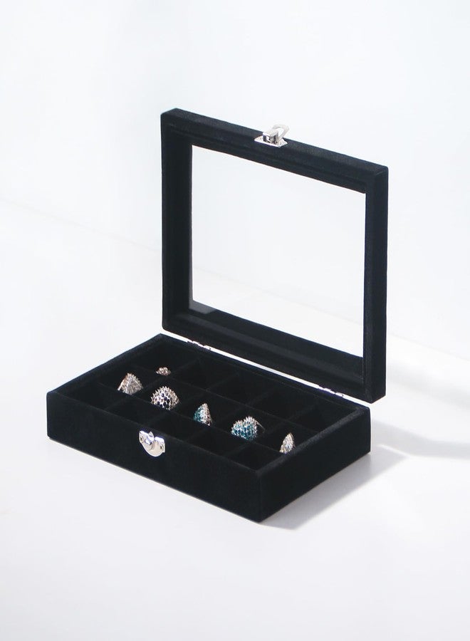 Pengup Travel Jewelry Box,Small Jewelry Case,Rings Earrings Cufflinks Organizer for Girls (Black, 15 Grids) - Image 1